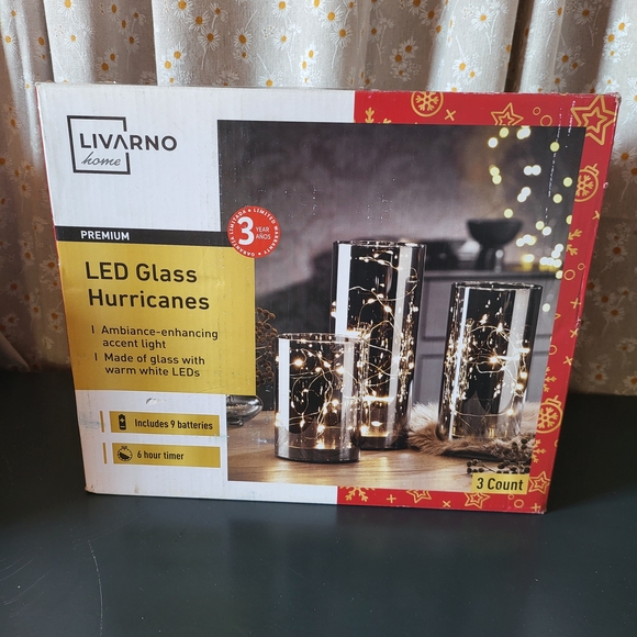 livarno Other - New In Box LIVARNO Home LED Glass Hurricanes (Set of 3) ✨ Warm White